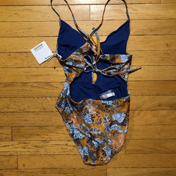 Brand NEW Maree Maree Mustard and Blue Erina Floral Boho One Piece Swimsuit - Picture 5 of 8